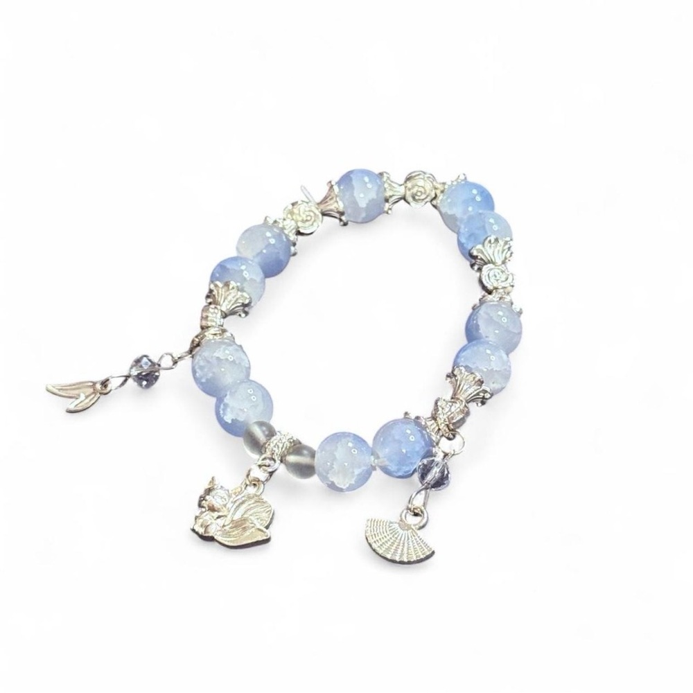 Blue & Silver Beaded Charm Bracelet NEW